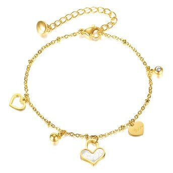 18K Gold Plated Mother of Pearl Heart Charm Bracelet