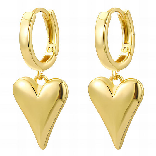 18K Gold Plated Heart Drop Hoop Earrings