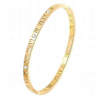 18K Gold Plated Roman Numerals Round Bangle