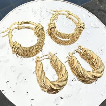 18K Gold Plated Full Hoop Mesh Earrings