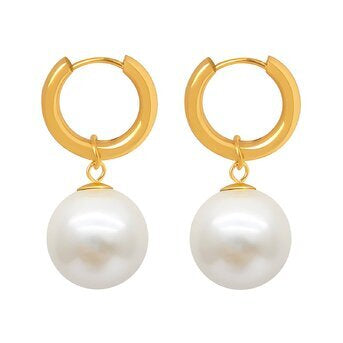 18K Gold Plated Large Fresh Water Pearl Hoop Earrings