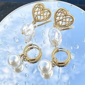 18K Gold Plated Large Fresh Water Pearl Hoop Earrings