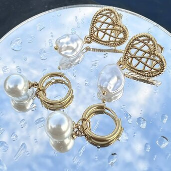 18K Gold Plated Large Fresh Water Pearl Hoop Earrings