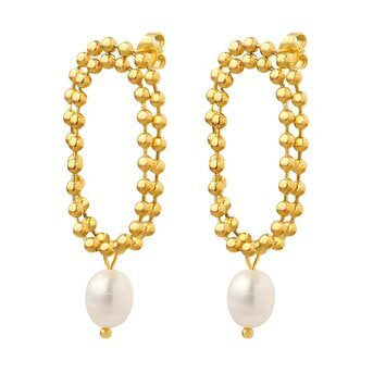 18K Gold Plated Pearl Drop Beaded Chain Loop Earrings