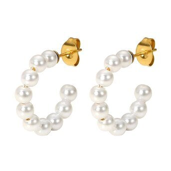 18K Gold Plated Pearl Cluster Large Hoop Earrings