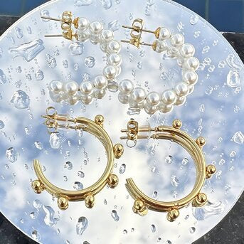 18K Gold Plated Pearl Cluster Large Hoop Earrings