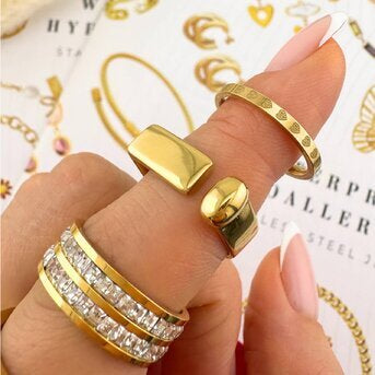 18K Gold Plated Double Sparkle Chanel Ring